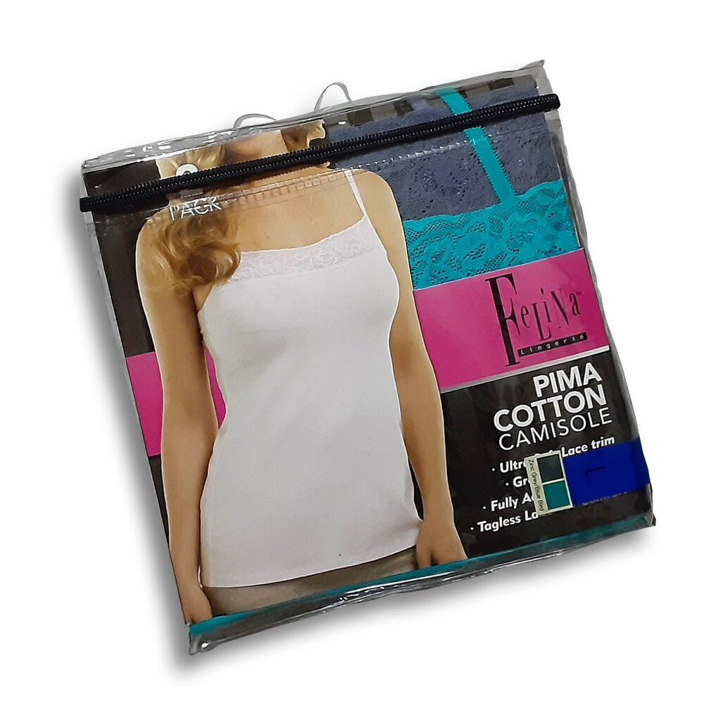 NWT 2PK Felina sz:L Women's Lace Pima Cotton Camisole set Top Layering Gray Blue